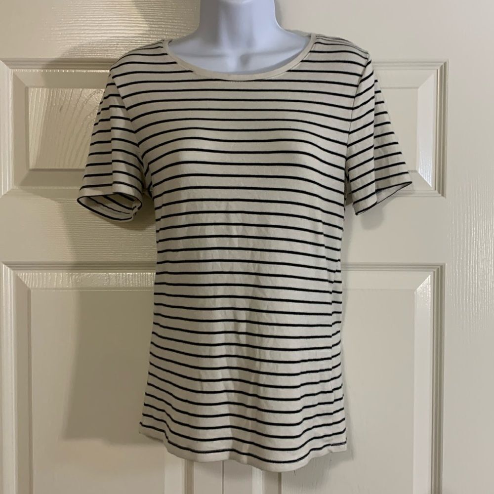 A new day, strip T shirt Orr, scoop neck, near new , medium